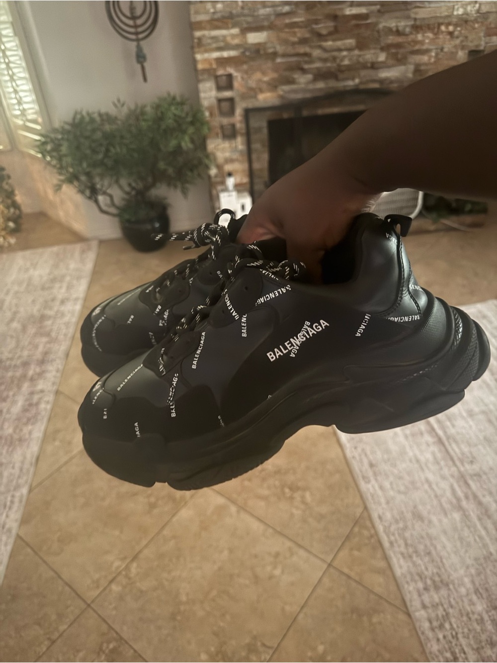 Balenciaga Black Logo-Print Triple S Chunky Sneakers